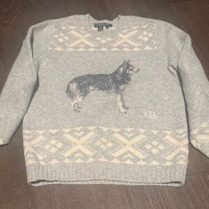 Vintage Gray and Cream Patterned Women’s Sweater-Size L